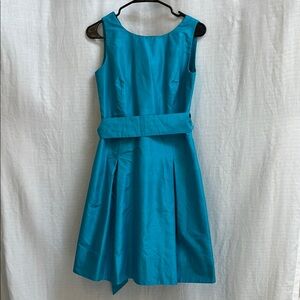 Teal Blue Sleeveless Fit & Flare Silk Dress Talbots 12Petite